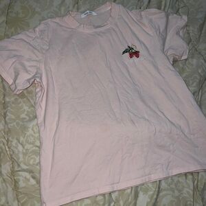 Pink Strawberry Embroidered T-shirt